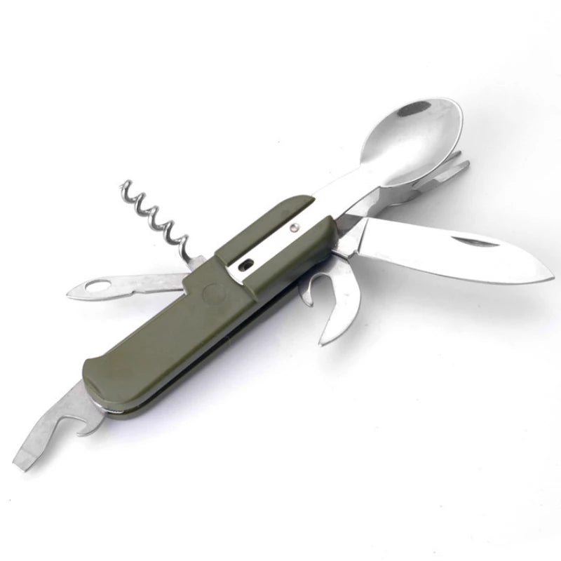1Pc 7-In-1 Multifunctional Outdoor Utensils Stainless Steel Portable Utensils Picnic Camping Hiking Outdoor Gadgets