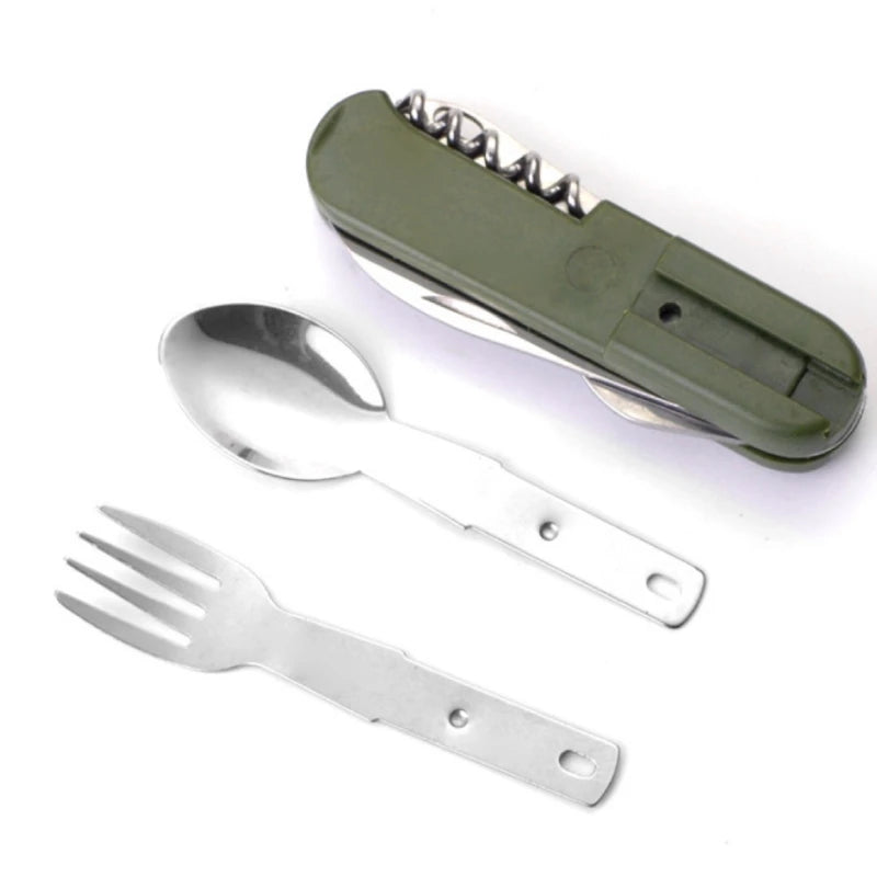 1Pc 7-In-1 Multifunctional Outdoor Utensils Stainless Steel Portable Utensils Picnic Camping Hiking Outdoor Gadgets
