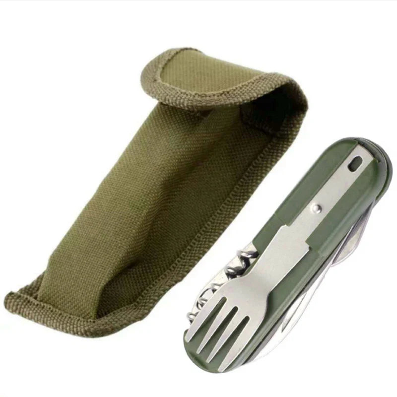 1Pc 7-In-1 Multifunctional Outdoor Utensils Stainless Steel Portable Utensils Picnic Camping Hiking Outdoor Gadgets