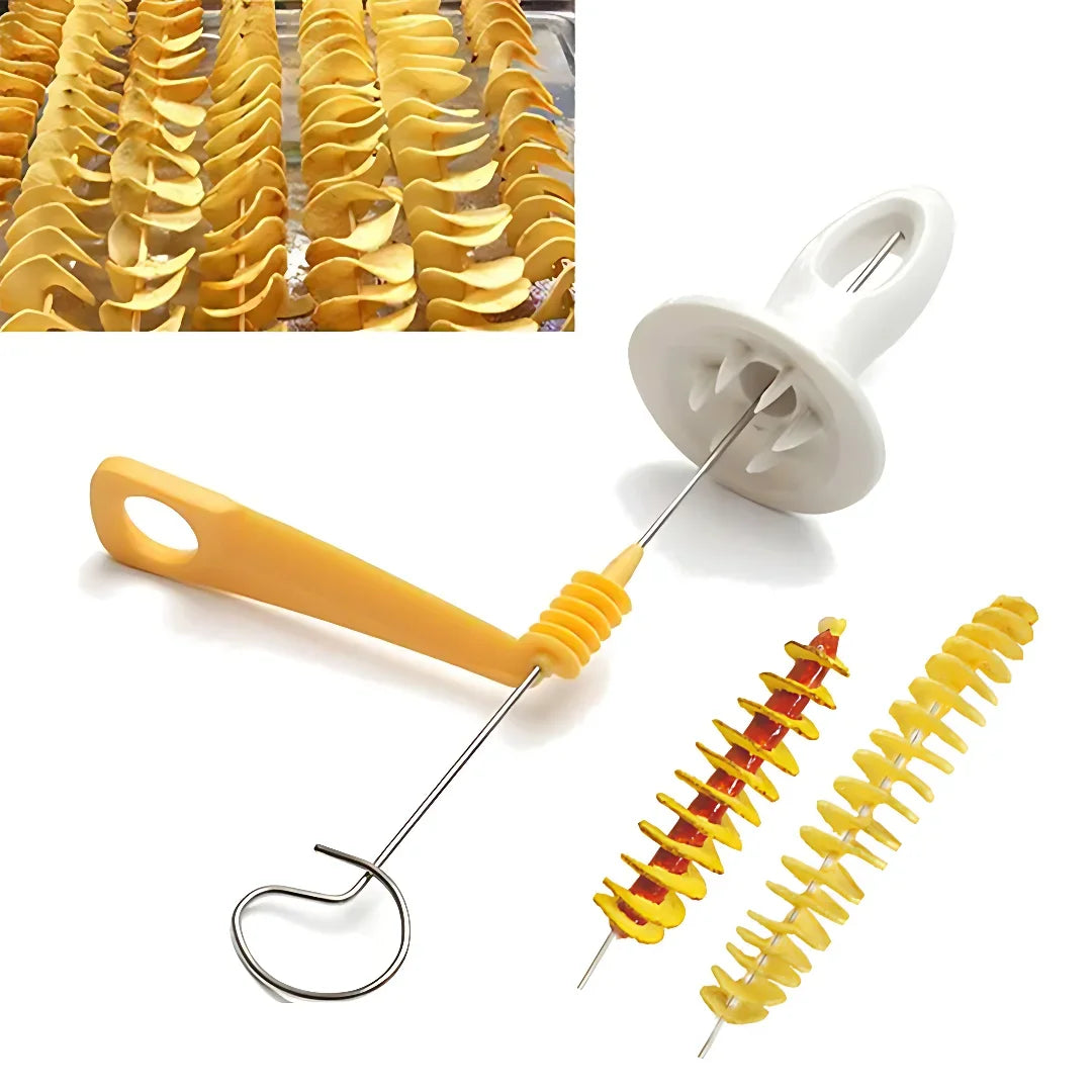 Stainless Steel Rotary Potato Slicer BBQ Potato Tart Slicer Vegetable Spiral Slicer Portable Potato Slicer Kitchen Tools