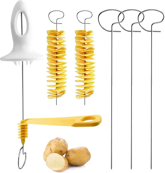 Stainless Steel Rotary Potato Slicer BBQ Potato Tart Slicer Vegetable Spiral Slicer Portable Potato Slicer Kitchen Tools